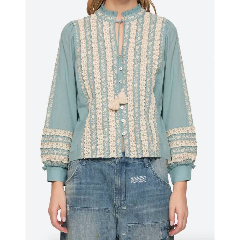 NEW SEA kirsten print long sleeve top in sky blue